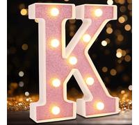 Small Led Marquee Letters, Light Up Letters, 8.58 Inch Led Letter Lights, Battery Powered Lighted Sign for Table, Party, Birthday, Christmas Decor (Pink Glitter, Letter K)