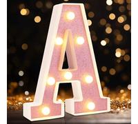 Small Led Marquee Letters, Light Up Letters, 8.58 Inch Led Letter Lights, Battery Powered Lighted Sign for Table, Party, Birthday, Christmas Decor (Pink Glitter, Letter A)