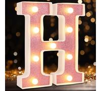 Small Led Marquee Letters, Light Up Letters, 8.58 Inch Led Letter Lights, Battery Powered Lighted Sign for Table, Party, Birthday, Christmas Decor (Pink Glitter, Letter H)
