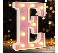 Small Led Marquee Letters, Light Up Letters, 8.58 Inch Led Letter Lights, Battery Powered Lighted Sign for Table, Party, Birthday, Christmas Decor (Pink Glitter, Letter E)