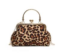 Small Leopard Suede Evening Clutch Purse with Chain Cheetah Print Kiss Lock Evening Tote Handbag and Purse Clutch Bag