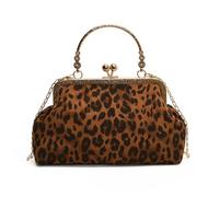 Small Leopard Suede Evening Clutch Purse with Chain Cheetah Print Kiss Lock Evening Tote Handbag and Purse Clutch Bag, Brown, S