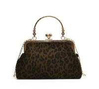 Small Leopard Suede Evening Clutch Purse with Chain Cheetah Print Kiss Lock Evening Tote Handbag and Purse Clutch Bag, Black, 9.06" x 2.36" x 5.51" (23 cm x 6 cm x 14 cm)