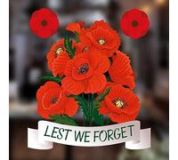 Small Lest We Forget Window Sticker with 2 Extra Poppies - Remembrance Day Window Stickers - Poppy Window Stickers for Glass - Remembrance Day Decorations
