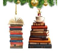 Small Libray Book Christmas Ornaments Acrylic Mini Xmas Tree Charms Decoration Set For Book Lovers Festive Hanging Decor for Party Bag Christmas Tree Garden House Window Wall Wreath - 2 Pcs