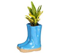 Small Light Blue Ceramic Double Wellington Boot Indoor/Outdoor Plant Pot