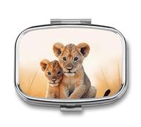 Small Lion Pill Case with 2 Compartment, Pill Organizer Portable Square Pill Box,Vitamin Pill Organizer for Pocket Purse and Travel