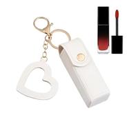 Small Lipstick Case, Makeup Holder - Fashion Fashion Leather Lipstick Organizer with Love Pendant for New Year and Anniversary Lipstick and Lip Gloss, White/Dark Grey Heather, Consulte la descripción