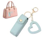 Small Lipstick Case - Small Stylish Lipstick Case Travel Lipstick Case | Small Portable Pu Leather Cosmetic Bag with Love Pendant for Lipstick, Perfume, Bri, Light Blue2, 3,54x1,18 pouces, Refer to