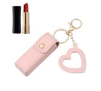 Small Lipstick Case - Travel Cosmetic Pouch PU Leather Mini Lipstick Case Heart Pendant | Portable Lipstick Storage Compact Bag, Lipstick Lip Gloss Great Gift Birthday Christmas New Year, PINK, 説明を参照