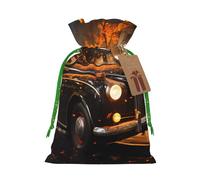Small London Black Cab Print Christmas Drawstring Candy Bags, Reusable Fabric Sacks, Gift Bag for Xmas Holiday Present Wrap