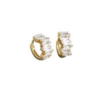 Small Luxury Hoop Earrings for Women Girls 925 Sterling Silver Gold Plated Huggie Rectangle Cubic Zirconia Cartilage Tragus Helix Hoops Crystal Elegant Trendy Hypoallergenic Birthday Wedding Jewellery