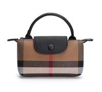 Small Luxury Plaid Handbag for Women, Top Handle Luxury Canvas Crossbody Bag Genuine Leather Shoulder Purse Satchel, Black