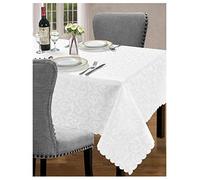 Small Luxury White Jacquard Tablecloth Cover Tableware Cloth Protector Dining Table White Cloth - 127cm x 178cm (50"x70")