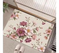 Small Machine Washable Rugs 45 X 75 Cm, Non-Slip Doormat,Elegant Classical Flowers Bedside Rug, Low Pile Non-Shedding Carpet,Light Pink Flowers Branches Leaves, Entrance, Entryway, Blush Powder