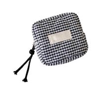 Small Makeup Bag - 4.53 Inch Square Checked Travel Case | Portable Fabric Organizer for Headphones, Lipstick, Car Keys, Compact Case for Students, Black, Please refer to the description, Please refer