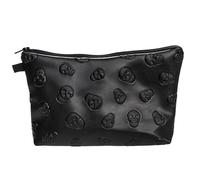 Small Makeup Bag - 8.66*7.09*5.31" Cosmetic Organizer | Makeup Pouch, PU Leather Skull Soft Black Bag for Beach, Gym, Hotel, Camping, Rangeme Pouch