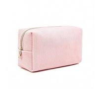 Small Makeup Bag - Corduroy Cosmetic Bag with Metal Zipper, Portable Makeup Pouch for Brushes & Skincare, Gift for Women & Teens, 18x11x7cm (Pink)