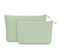 Small Makeup Bag for Handbag 2 Pack Small Cosmetic Bag for Purse 2Pcs Make Up Pouch Vegan Leather Portable Make Up Bags for Women with Zipper, Green (Patent Pending)