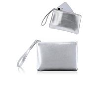 Small Makeup Bag for Purse Mini Cosmetic Pouch Zipper Little Wristlet, Tiny Make Up Organizer Lipstick Feminine Product Car Change Coin Holder for Women Handbags, 8 x 5 Clutch Phone Wallet,1 Silver