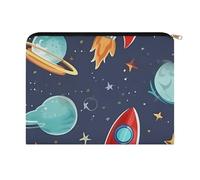 Small Makeup Bag for Purse, Rocket Clipart Space Ship Cosmetic Bag for Travel Cosmetic Pouch with Zipper, Large Capacity Pencil Pouches Toiletry Bags Portable Makeup Pouch for Women