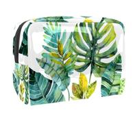 Small Makeup Bag for Purse, Watercolor Exotic Plants Jungle Leaves Portable PVC Makeup Cosmetic Pouch, Travel Toiletry Bag for Women Men Girls