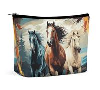 Small Makeup Bag for Purse, Waterproof PU Leather A Pattern with Horses As A Background Cosmetic Bag Portable Toiletry Organizer Mini Makeup Pouch Versatile Zipper Pouch for Women, Travel, Gifts