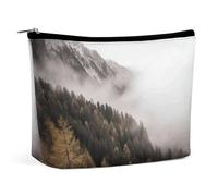 Small Makeup Bag for Purse, Waterproof PU Leather Landscape of Trees And Mountain Surrounded by Fog Cosmetic Bag Portable Toiletry Organizer Mini Makeup Pouch Versatile Zipper Pouch for Women, Travel,