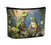 Small Makeup Bag for Purse, Waterproof PU Leather Many Frogs Sing on The Branches Summer Butterflies Lake Water Cosmetic Bag Portable Toiletry Organizer Mini Makeup Pouch Versatile Zipper Pouch for Wo