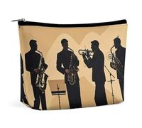 Small Makeup Bag for Purse, Waterproof PU Leather Silhouette of A Jazz Quartet Performing Cosmetic Bag Portable Toiletry Organizer Mini Makeup Pouch Versatile Zipper Pouch for Women, Travel, Gifts
