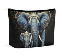 Small Makeup Bag for Purse, Waterproof PU Leather Two Elephants on Black Background Two Elephants Cosmetic Bag Portable Toiletry Organizer Mini Makeup Pouch Versatile Zipper Pouch for Women, Travel, G