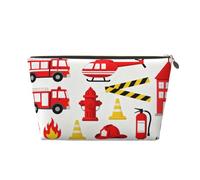 Small Makeup Bag for Purse - Waterproof Travel Toiletry Cosmetic Bags Portable Leather Makeup Storage Pouch Women Cosmetic Accessories Organizer(Fire Trucks)