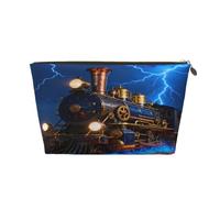 Small Makeup Bag for Purse - Waterproof Travel Toiletry Cosmetic Bags Portable Leather Makeup Storage Pouch Women Cosmetic Accessories Organizer(Fire Lightning Train)