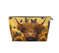 Small Makeup Bag for Purse - Waterproof Travel Toiletry Cosmetic Bags Portable Leather Makeup Storage Pouch Women Cosmetic Accessories Organizer(Cow Sunflowers Butterflies)