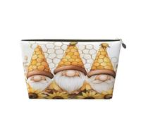 Small Makeup Bag for Purse - Waterproof Travel Toiletry Cosmetic Bags Portable Leather Makeup Storage Pouch Women Cosmetic Accessories Organizer(Happy Gnomes Sunflower)