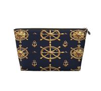 Small Makeup Bag for Purse - Waterproof Travel Toiletry Cosmetic Bags Portable Leather Makeup Storage Pouch Women Cosmetic Accessories Organizer(Golden Nautica Anchors)