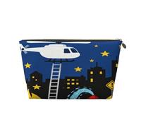 Small Makeup Bag for Purse - Waterproof Travel Toiletry Cosmetic Bags Portable Leather Makeup Storage Pouch Women Cosmetic Accessories Organizer(Firefighting Helicopter)