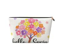 Small Makeup Bag for Purse - Waterproof Travel Toiletry Cosmetic Bags Portable Leather Makeup Storage Pouch Women Cosmetic Accessories Organizer(Spring Flower Tree)