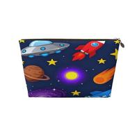 Small Makeup Bag for Purse - Waterproof Travel Toiletry Cosmetic Bags Portable Leather Makeup Storage Pouch Women Cosmetic Accessories Organizer(Rocket Spaceship Planet)