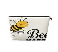 Small Makeup Bag for Purse - Waterproof Travel Toiletry Cosmetic Bags Portable Leather Makeup Storage Pouch Women Cosmetic Accessories Organizer(Cute Bee Happy)