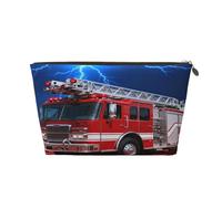 Small Makeup Bag for Purse - Waterproof Travel Toiletry Cosmetic Bags Portable Leather Makeup Storage Pouch Women Cosmetic Accessories Organizer(Lightning Fire Truck)