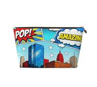 Small Makeup Bag for Purse - Waterproof Travel Toiletry Cosmetic Bags Portable Leather Makeup Storage Pouch Women Cosmetic Accessories Organizer(Comic Building City)