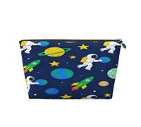 Small Makeup Bag for Purse - Waterproof Travel Toiletry Cosmetic Bags Portable Leather Makeup Storage Pouch Women Cosmetic Accessories Organizer(Astronaut Rocket Planet)