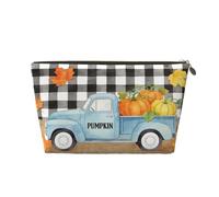 Small Makeup Bag for Purse - Waterproof Travel Toiletry Cosmetic Bags Portable Leather Makeup Storage Pouch Women Cosmetic Accessories Organizer(Happy Fall Trucks)