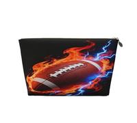 Small Makeup Bag for Purse - Waterproof Travel Toiletry Cosmetic Bags Portable Leather Makeup Storage Pouch Women Cosmetic Accessories Organizer(Fire Lightning Football)