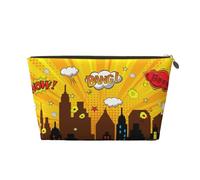 Small Makeup Bag for Purse - Waterproof Travel Toiletry Cosmetic Bags Portable Leather Makeup Storage Pouch Women Cosmetic Accessories Organizer(Yellow Comic City Hero)