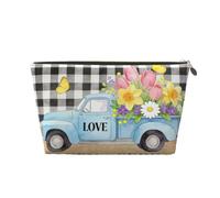 Small Makeup Bag for Purse - Waterproof Travel Toiletry Cosmetic Bags Portable Leather Makeup Storage Pouch Women Cosmetic Accessories Organizer(Spring Trucks Flower)