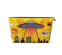 Small Makeup Bag for Purse - Waterproof Travel Toiletry Cosmetic Bags Portable Leather Makeup Storage Pouch Women Cosmetic Accessories Organizer(Yellow Comic City Boom)