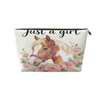 Small Makeup Bag for Purse - Waterproof Travel Toiletry Cosmetic Bags Portable Leather Makeup Storage Pouch Women Cosmetic Accessories Organizer(Just A Girls Who Love Horse)