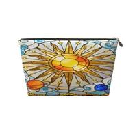 Small Makeup Bag for Purse - Waterproof Travel Toiletry Cosmetic Bags Portable Leather Makeup Storage Pouch Women Cosmetic Accessories Organizer(Glass Sunflowers)